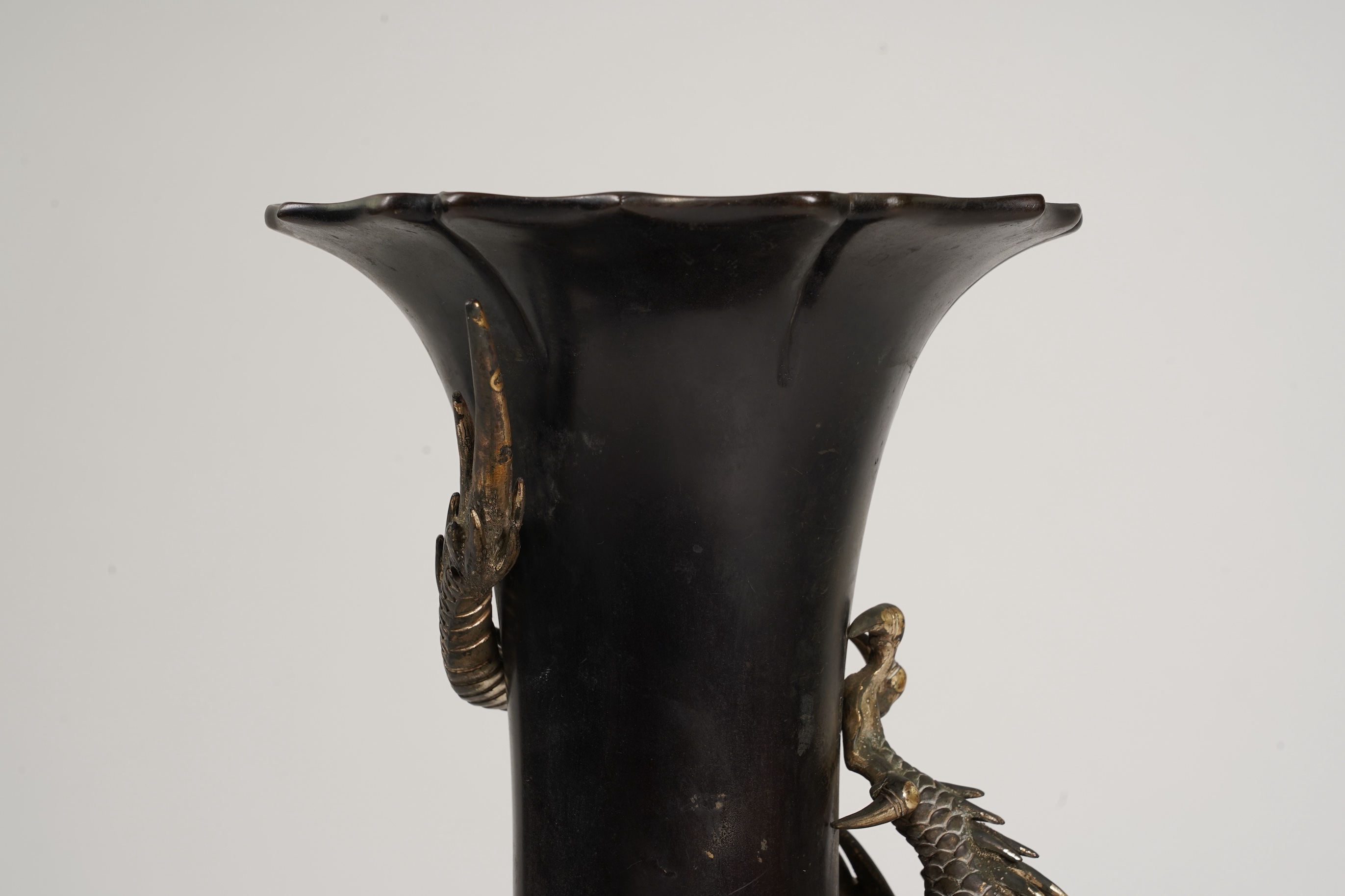 A massive Japanese bronze ‘dragon’ bottle vase, Meiji period